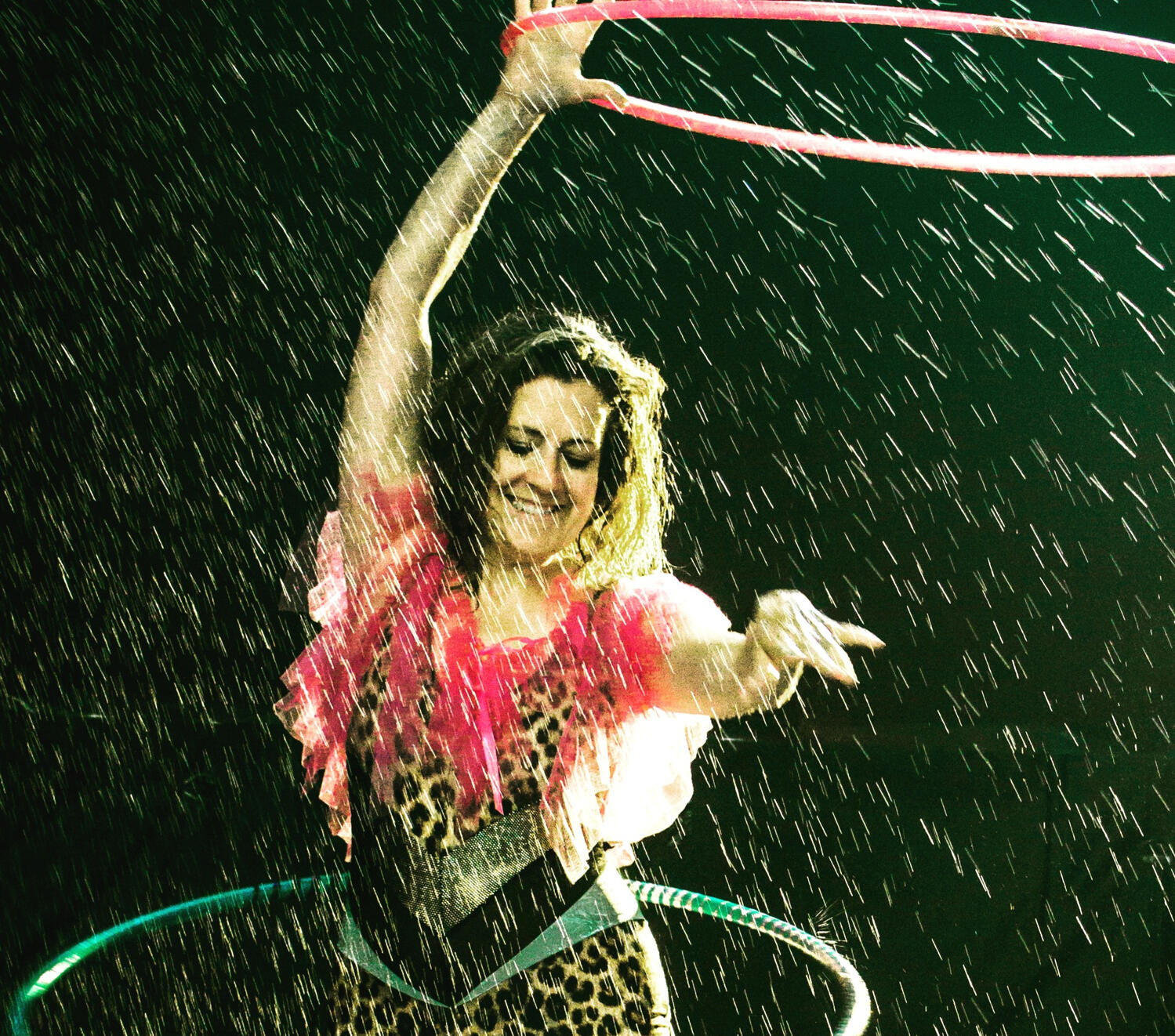 Annabel hula hooping in the rain
